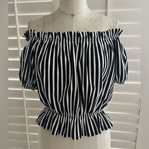 Black and White Striped Off-Shoulder Top